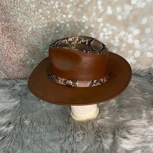 Brown faux leather hat